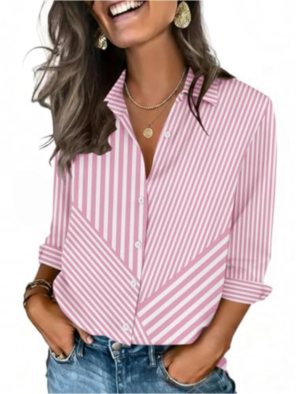 Zeagoo Women 3/4 Sleeve V-Neck Collared Blouse Business Casual Top